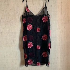Forever21 Mesh Slip dress with rose embroidery